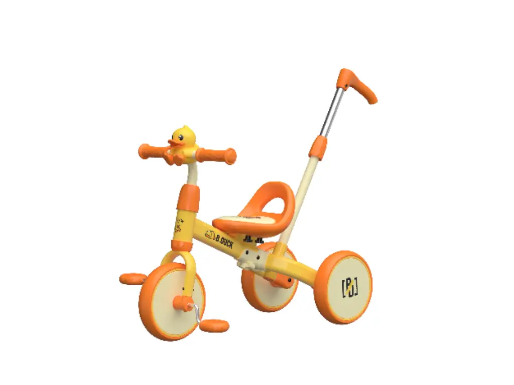 tricycle à pédale canard avec poignée parentale